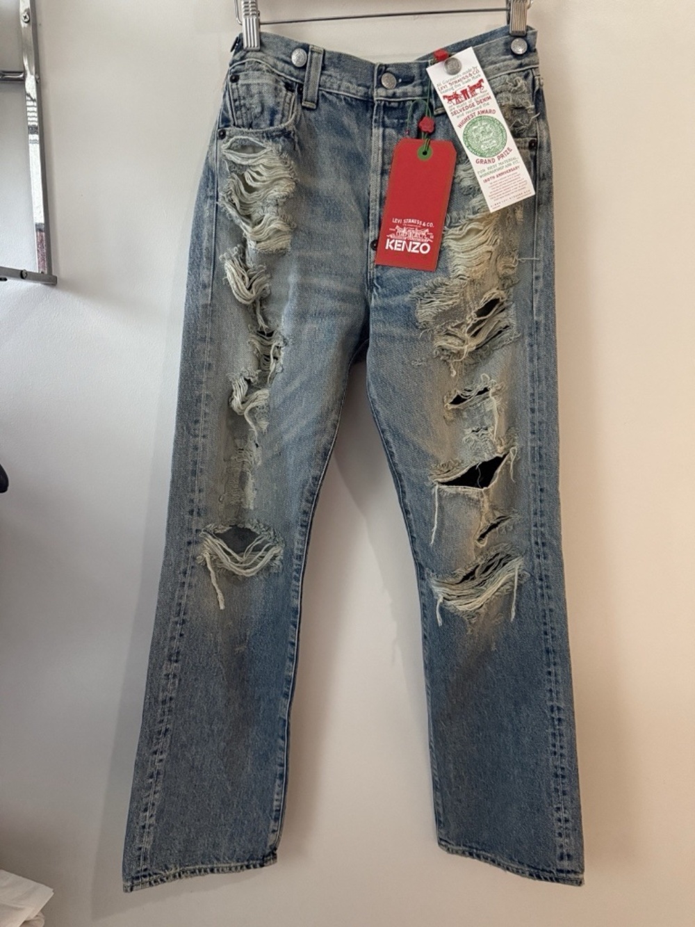 KENZO x LEVI'S 501 1933 Distressed Jeans Stone BI Dirty Blue Denim Size 26 X 30